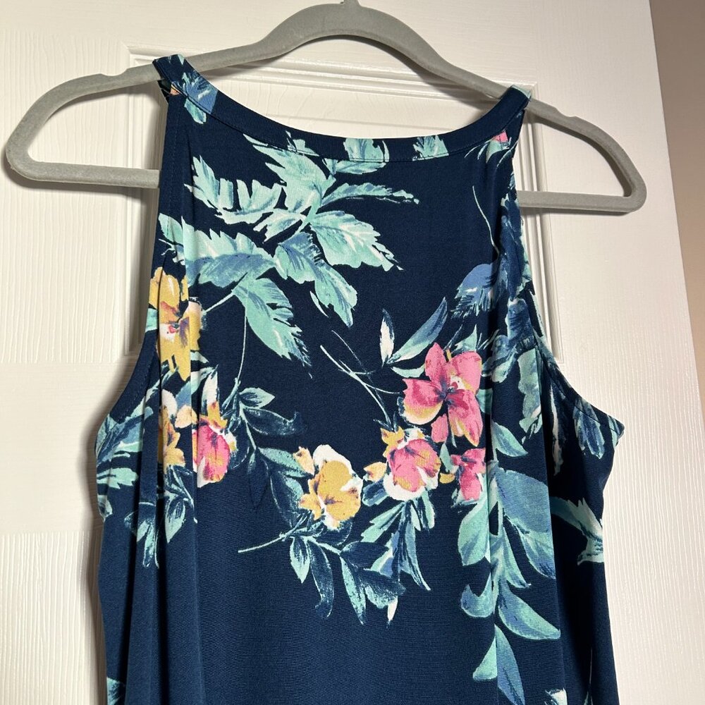 Glamour women maxi dress size 10 blue floral round neck sleeveless cutout gold - Picture 12 of 15